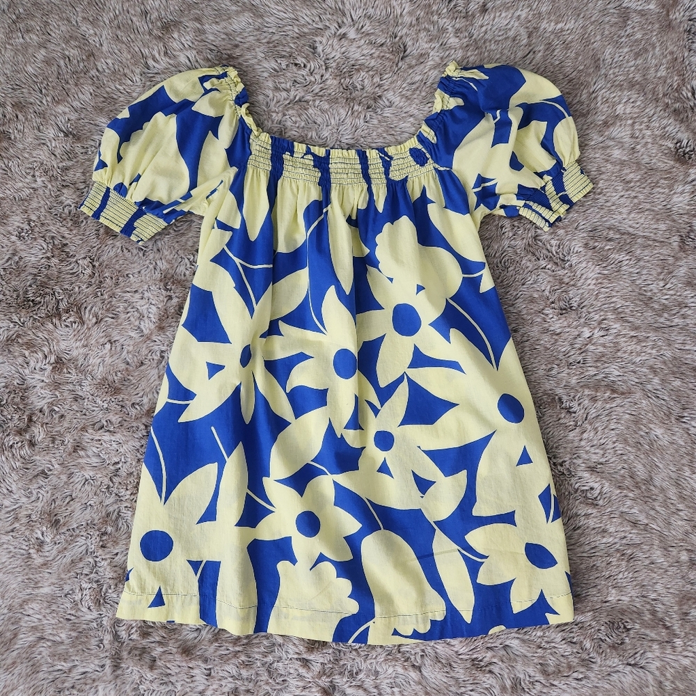 Free People Mila Printed Mini Dress In Bright Blue Combo Womens Size Large